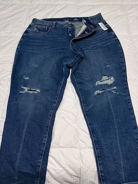 Old Navy Women's Dark Blue Distressed Boyfriend Jeans